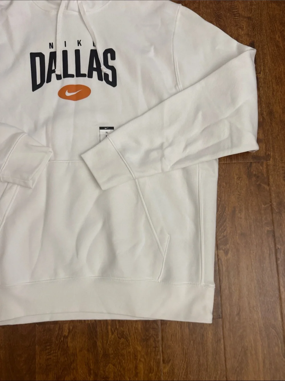 Nike White Dallas Crewneck Hoodie with Navy and Orange Logo